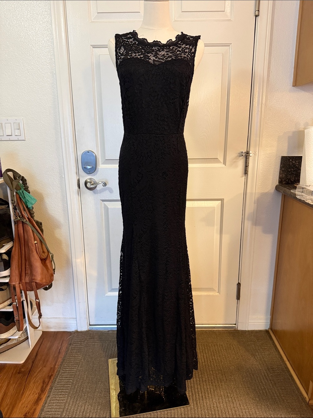 Miusol Black Lace Maxi Dress with Sheer Yoke